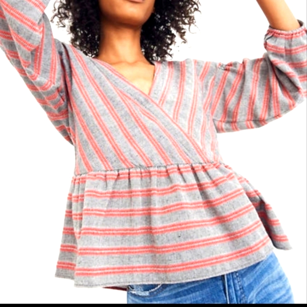 NWOT MADEWELL BUBBLE SLEEVE PEPLUM TOP GRAY S